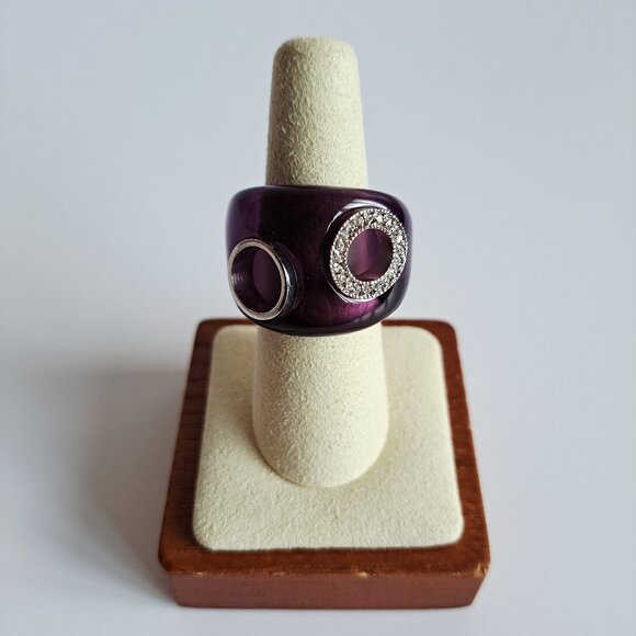 New Purple Transparent with Two Circles Crystals Silver 925 Ring Size 7 - Picture 1 of 16